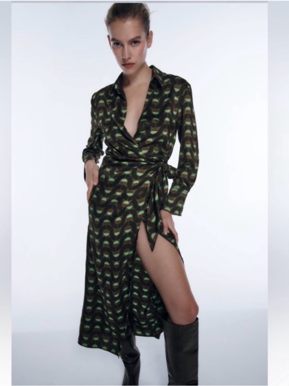 ZARA Retro Print Wrap Dress